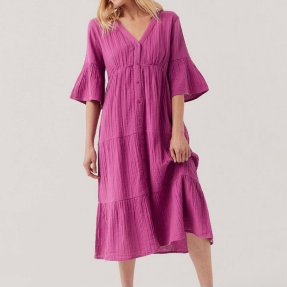 Pact The Coastal Midi Dress in Magenta Pink Purple Size Small